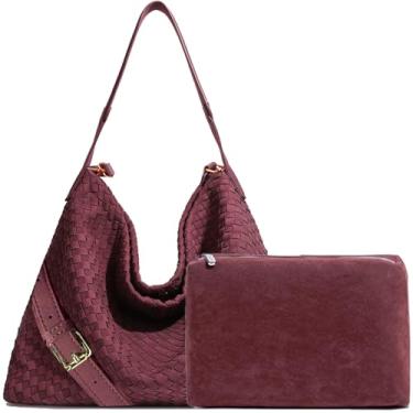 Imagem de JINMANXUE Bolsa feminina Boston, bolsa Hobo de tecido e bolsas, bolsa mensageiro feminina, bolsa tiracolo de ombro moderna, Vermelho fumê fosco
