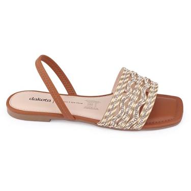 Imagem de Sandália fem Dakota Y6522 rasteirinha Natural Strass Brilho