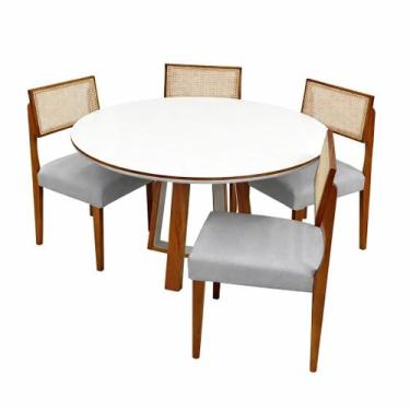 Imagem de Mesa de Jantar Atlanta 100cm Redonda com Vidro e 4 Cadeiras Grecia em 