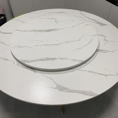 Imagem de Tampo de mesa dobrável com toca-discos dobráveis, mesa redonda de madeira de 130 a 170 cm, tampo de jantar de substituição temporária sem pernas, mesa de banquete dobrável em um quarto (mármore, 1 m +