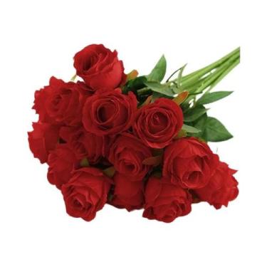 Imagem de Rosas De Seda De Veludo Flores Artificiais Com Cabos Longos Para Decor