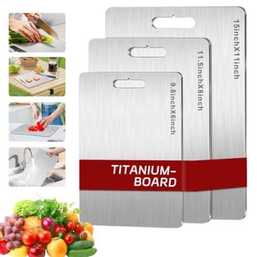 Imagem de Conjunto de 3 tábuas de corte de titânio, tábuas de corte de titânio 100% puro atualizadas para cozinha, tábuas de corte antiaderentes de grau alimentício dupla face para cortar carnes, frutas