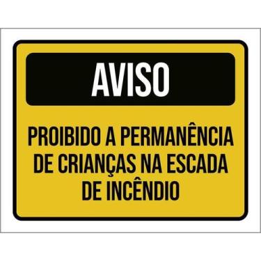 Imagem de Placa Acm Permanência Crianças Escada Incêndio 18X23 - Sinalizo