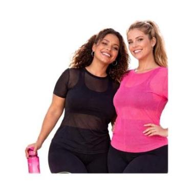 Imagem de Kit 2 Camisetas Fitness Plus Size em Tule Feminina para Academia-Feminino