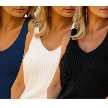 Imagem de Kit 3 Regatas FMF Moda Feminina em Tricô Casual Moderno-Feminino