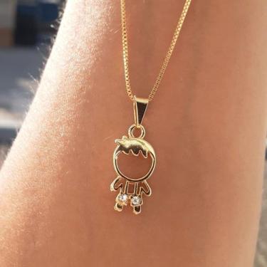 Imagem de Colar Choker Feminino com Pingente de Menino / Filho / Garoto Dourado 