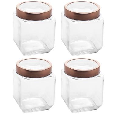 Imagem de Kit 4 Pote de Vidro 1,2L Quadrado com Tampa Metal Mantimentos Rosé Gold Gran Gastro Lyor