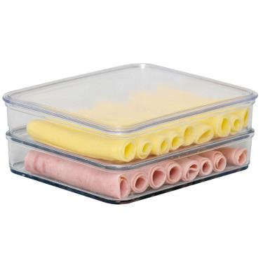 Imagem de Porta Frios Empilhável Plástico Transparente com Tampa Pote para Presunto e Queijo Duplo Cinquetti