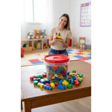 Imagem de Blocos Montar Balde 112 Peças Divertido e Seguro c/ INMETRO - Congratu