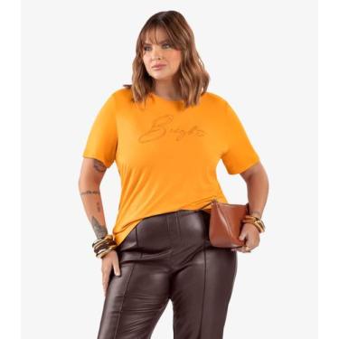 Imagem de Camiseta Feminina Bordado Plus Size Secret Glam Amarelo, Plus G2, Amar