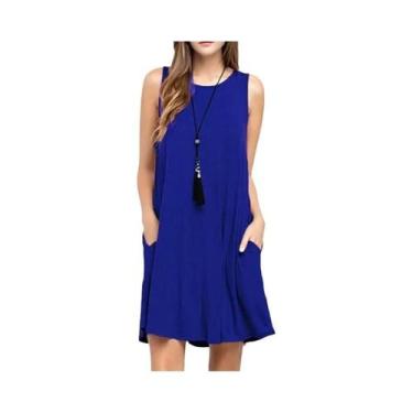 Imagem de Vestido Feminino Casual De Verão Sem Mangas, Estilo Praia, Liso Plissa