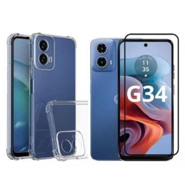 Imagem de Kit para Moto G34 - Capinha Anti Impacto + Película de Vidro 3D Motoro