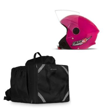 Imagem de Kit Motoboy Capacete New Liberty 3 Rosa Tam. 58 + Mochila Térmica 45 L