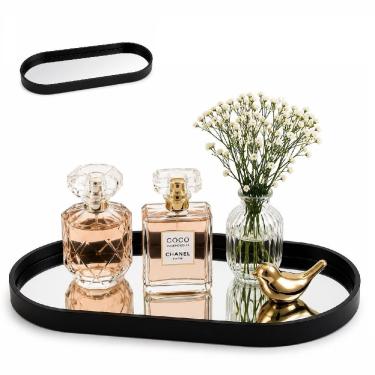 Imagem de Bandeja Decorativa Espelhada Oval Multiuso para Mesa Bar Banheiro e Lavabo Preto Yeet