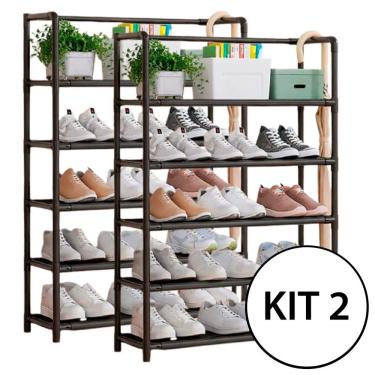 Imagem de Kit 2 Estantes Prateleira Multiuso Organizadora 5 Andares para Calçados em Metal Plástico e Tnt Casa Chick Móveis