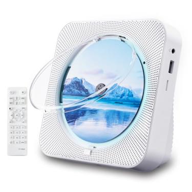 Imagem de Leitor de CD portátil Bluetooth 5.1 Desktop CD Player com alto-falantes de som HiFi, controle remoto, capa contra poeira, tela de LED, rádio FM Boombox, USB/AUX para casa, presente, crianças (branco)