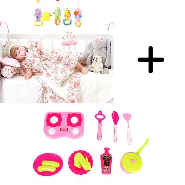 Imagem de Kit Boneca Bebe Reborn Cegonha Reborn Dolls 22 Itens + Kit Brinquedo Chef De Cozinha