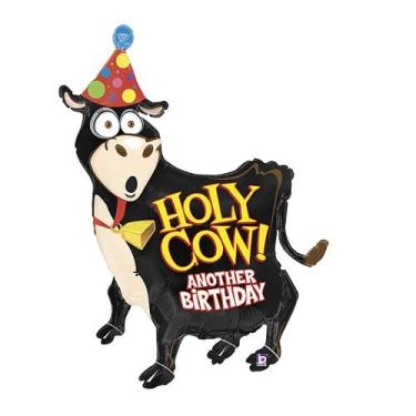Imagem de Betallic Balão grande de Mylar de 106 cm de Vaca Santo Outro Aniversário, citação, multicolorido