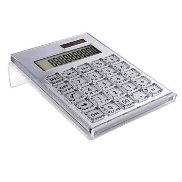 Imagem de Calculadora Acrílico Expurtan, com suporte, bateria e calculadora básica de 12 dígitos, visor LCD para home office (prata)