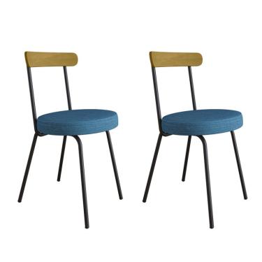 Imagem de Conjunto com 2 Cadeiras Spot Linho Azul e Preto