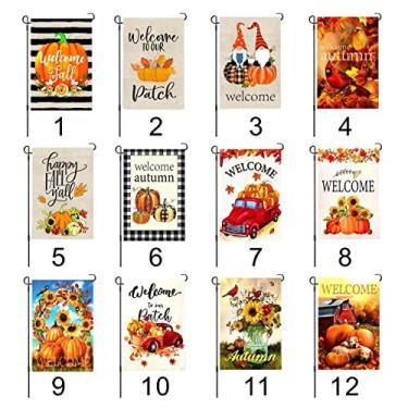 Imagem de Bandeiras de jardim de Ação de Graças de outono pacote com 2 - bandeiras de jardim de abóbora, bordo, gato 30,48 x 45,72 cm de juta dupla face para decoração de quintal de outono em casa de fazenda ao ar livre (estilo aleatório)