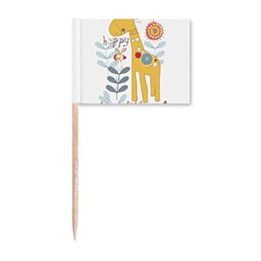 Imagem de Bandeiras de palito de dente amarelo de girafa de desenho animado para decoração de festa