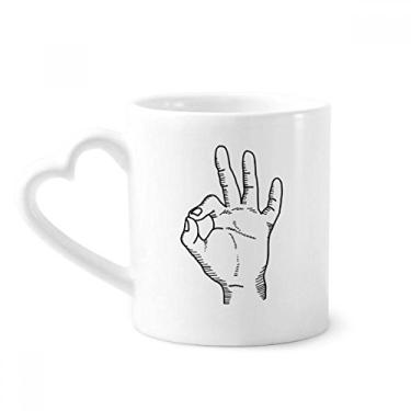 Imagem de Desenho de linha OK estampa de gestos caneca café cerâmica copo de coração de vidro