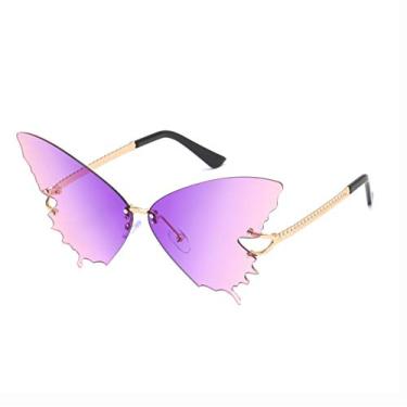 Imagem de 2020 Fashion Butterfly Rimless Óculos de sol para mulheres, armação de metal vintage, proteção UV, Purple Pink, Large
