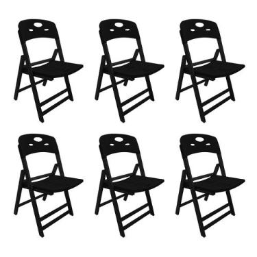 Imagem de Kit Com 6 Cadeiras Dobraveis De Madeira Elegance Preto Polipropileno P