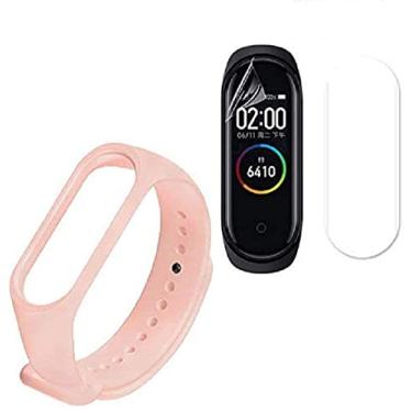 Imagem de Kit Pulseira Silicone Rosa Sand para Xiaomi Mi Band 4 + Película de Gel Flexível