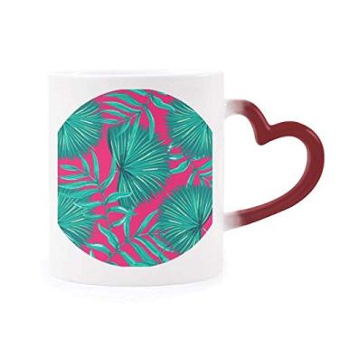Imagem de Caneca de grés com estampa de folhas rosa céu feliz sensível ao calor vermelha que muda de cor