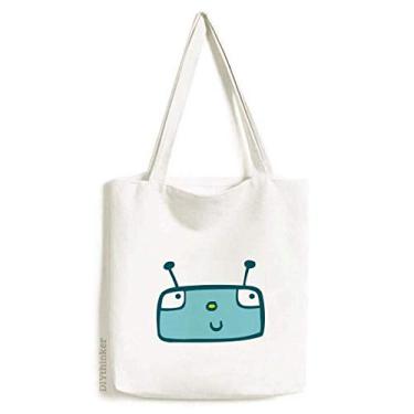 Imagem de Bolsa de lona com robô azul Universo e alienígena bolsa de compras casual bolsa de mão