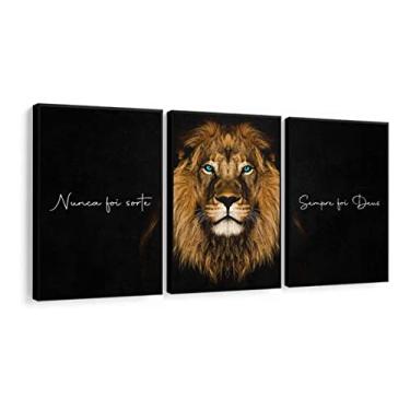 Imagem de Kit 3 Quadro Decorativo Leão Nunca Foi Sorte Luxo Sala Quarto Hall