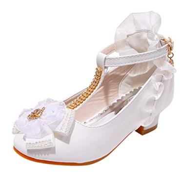 Imagem de Sandálias modernas para meninas, decoração floral de renda, salto médio, modelo diamante brilhante, Branco, 1.5 Big Kid