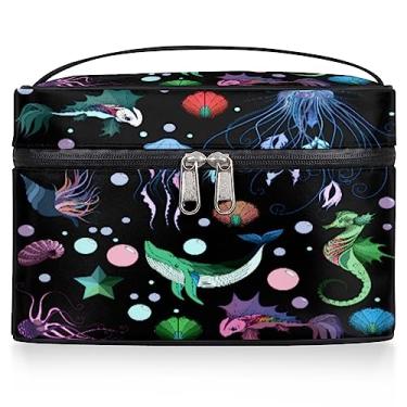 Imagem de Bolsa de cosméticos de água-viva brilhante para animais marinhos, bolsa feminina grande de maquiagem para viagem, bolsa de maquiagem oceânica, bolsa de maquiagem portátil, caixa com