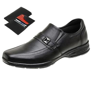 Imagem de Sapato Social Masculino Couro Legítimo 5040 + Carteira Cor:Preto;Tamanho:46;Gênero:Masculino