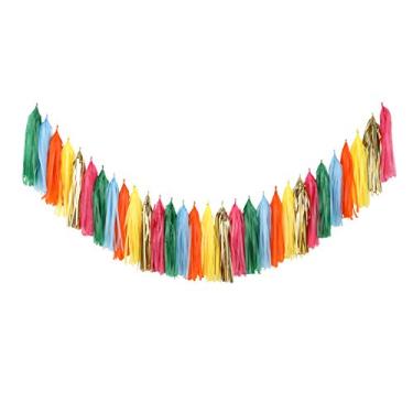 Imagem de Fonder Mols Mexican Fiesta Tassel Garland Kit DIY Papel Picado Decoração Aniversário Festa Pendurar Decorações (Pacote com 30, Ouro Vermelho Cerise Cream Green Blue Fushia) A08