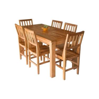 Imagem de Mesa De Jantar Ripada 1,60m Com 6 Cadeiras Em Madeira Maciça