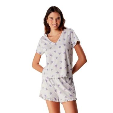 Imagem de Pijama Curto Feminino Estampado Decote V Cinza XG