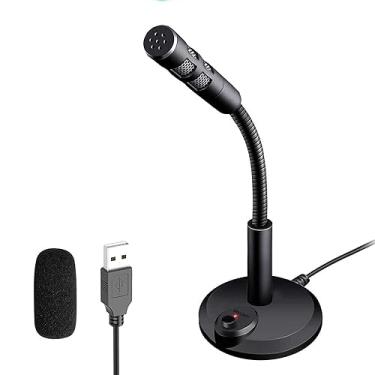 Imagem de Microfone USB para computador, computador portátil Plug and Play, com botão mudo e indicador LED para streaming, podcast, gravação, jogos, Skype, YouTube, microfone para Mac ou janela preta.