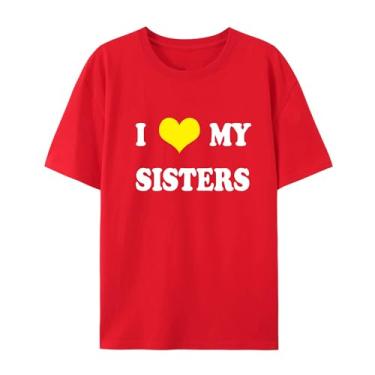 Imagem de Camiseta de manga curta unissex I Love My Sisters - Camiseta combinando para a família, Vermelho, 3G