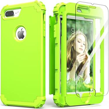 Imagem de Capa para iPhone 8 Plus, capa para iPhone 7 Plus com protetor de tela de vidro temperado, IDweel 3 em 1, à prova de choque, fina, híbrida, resistente, capa de policarbonato rígido de silicone macio, resistente, capa de corpo inteiro, verde + verde