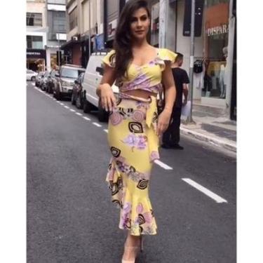 Imagem de Conjunto Miss Misses cropped e saia Estampado Amarelo - M-Feminino