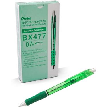 Imagem de Pentel Caneta esferográfica RSVP Super RT, linha fina (0,7 mm), tinta verde, caixa com 12 (BX477-D)