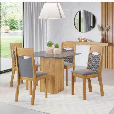 Imagem de Mesa  de Jantar Quadrada Dumond Com 4 Cadeiras Pietra Cobre/Cinza Brilho/Grafite - Casa Giulia