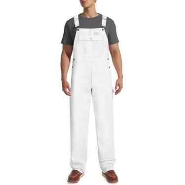Imagem de HISEA Macacão jeans masculino, ajuste relaxado, peso médio, com alças ajustáveis e bolsos práticos para ferramentas, Branco, 46W / 30L
