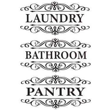 Imagem de Fssqii 3 peças 27 x 14 cm despensa lavanderia banheiro placa adesivos de porta decoração para casa, café, restaurante, loja, transparente, impermeável, autoadesivo, carta, decalque de parede