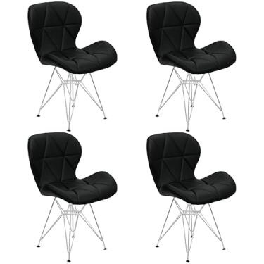 Imagem de Kit 4 Cadeiras Charles Eames Slim Eiffel Base Metal Cromado Preto - Lianto Decor