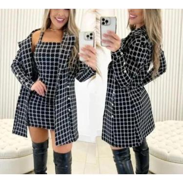 Imagem de Conjunto Vestido Xadrez E Sobretudo Inverno - J & R, Preto, P