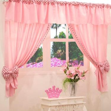 Imagem de Cortina Infantil para Varão Duplo Ursinha  2,00m x 1,70m Rosa - Decora